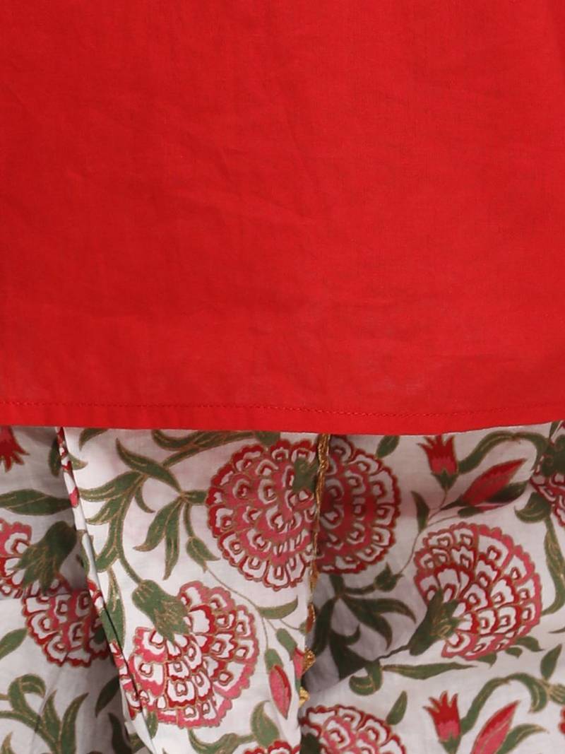 Red Block Print Jaipuri Cotton Dhoti Kurta
