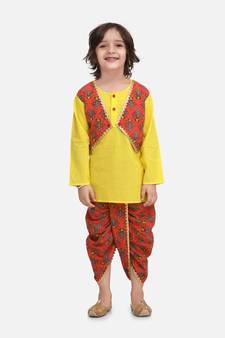 Coral Block Print Jaipuri Cotton Dhoti Kurta