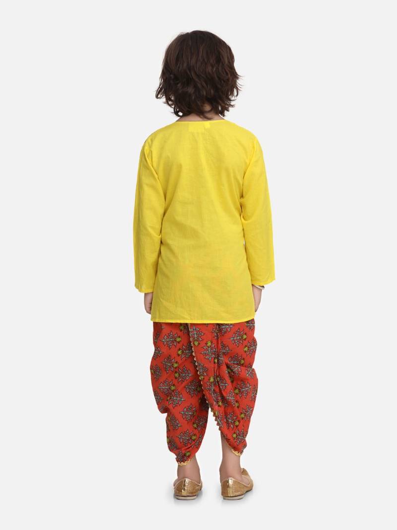 Coral Block Print Jaipuri Cotton Dhoti Kurta