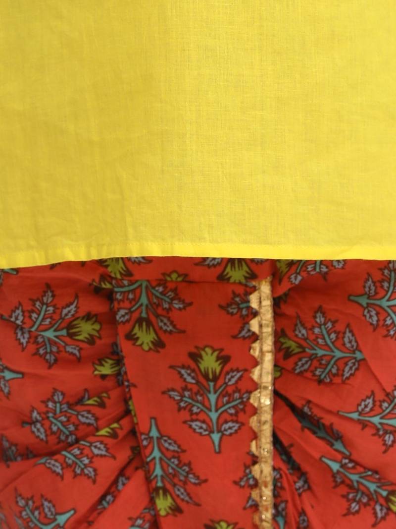 Coral Block Print Jaipuri Cotton Dhoti Kurta