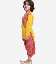 Yellow Block Print Jaipuri Cotton Dhoti Kurta