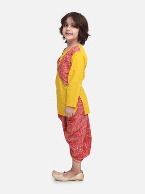 Yellow Block Print Jaipuri Cotton Dhoti Kurta 2