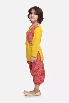 Yellow Block Print Jaipuri Cotton Dhoti Kurta