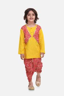 Yellow Block Print Jaipuri Cotton Dhoti Kurta