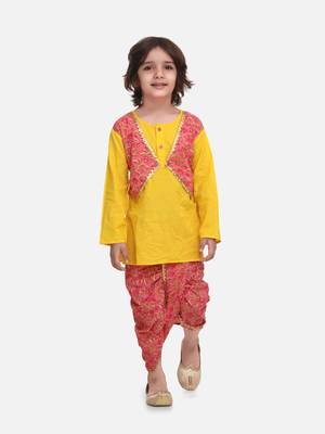 Yellow Block Print Jaipuri Cotton Dhoti Kurta 1