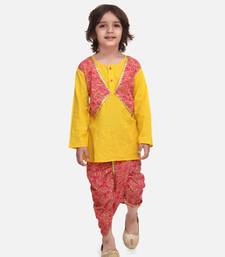 Yellow Block Print Jaipuri Cotton Dhoti Kurta