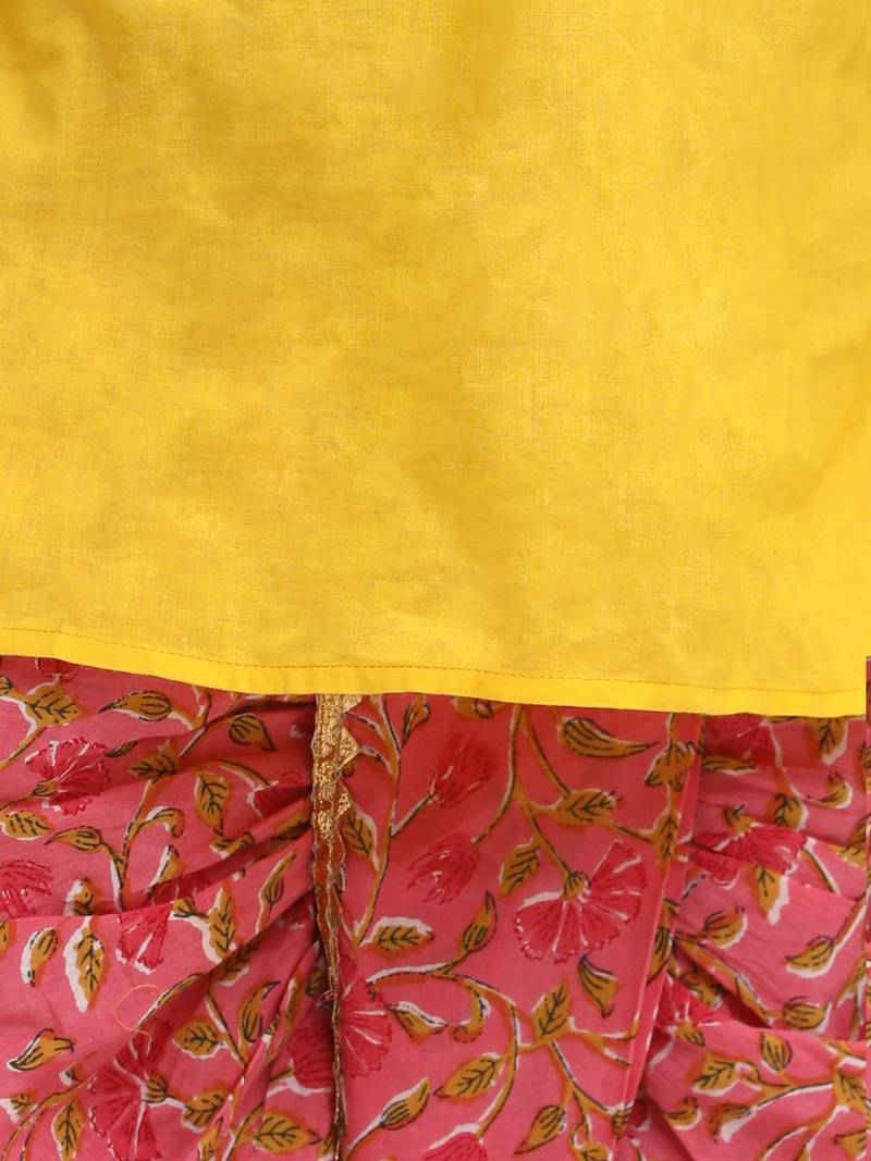 Yellow Block Print Jaipuri Cotton Dhoti Kurta