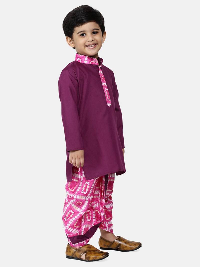 Pink Shibori Print Dhoti Kurta For Boys