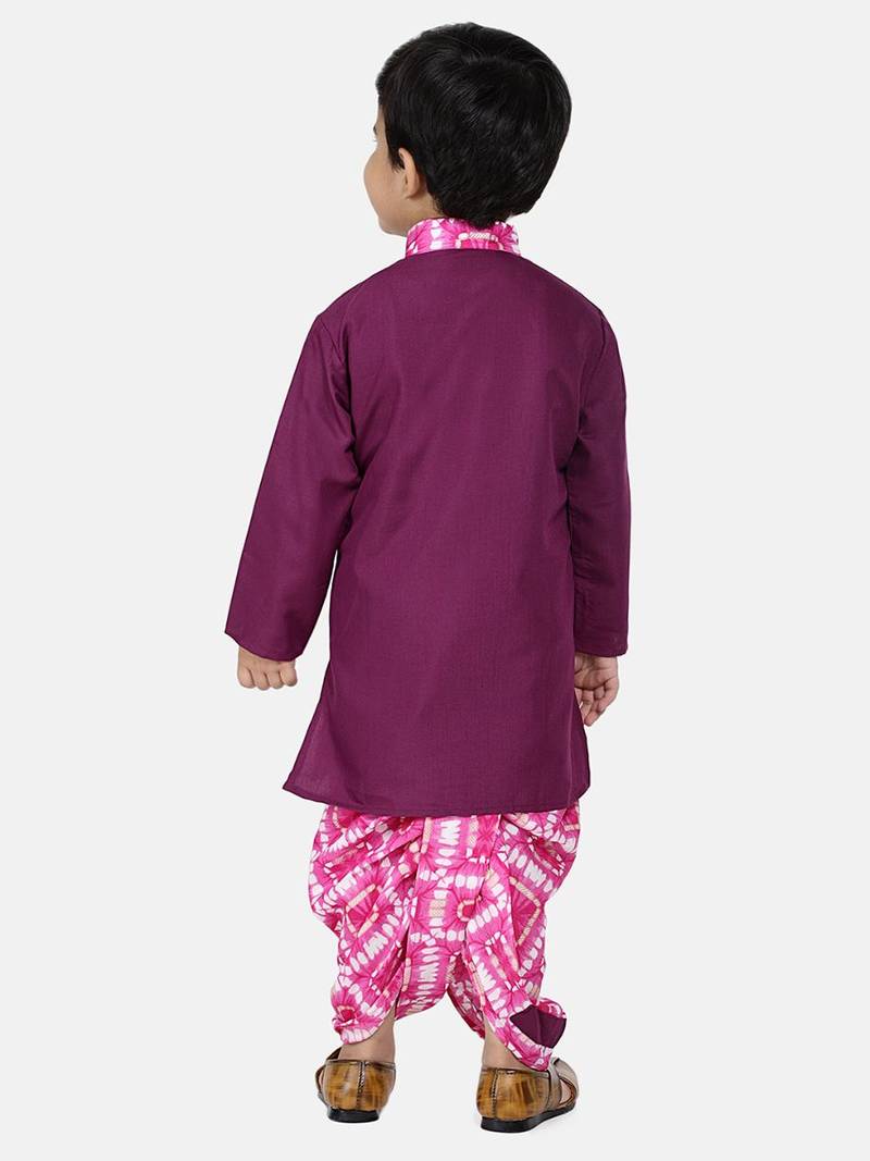 Pink Shibori Print Dhoti Kurta For Boys