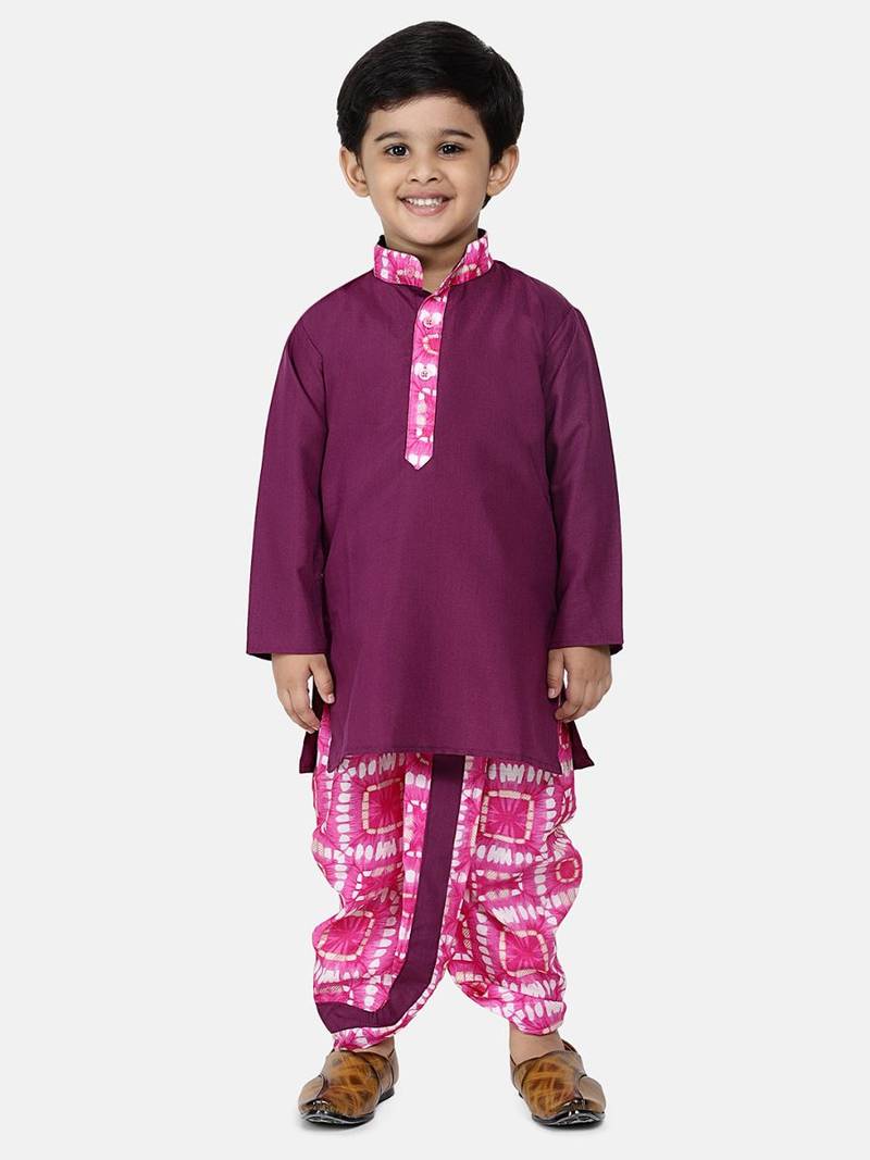 Pink Shibori Print Dhoti Kurta For Boys