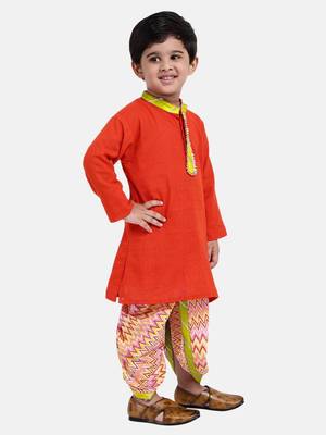 red Jaipuri Print Cambric Cotton Dhoti Kurta 1
