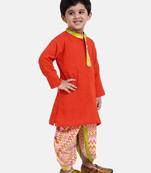 red Jaipuri Print Cambric Cotton Dhoti Kurta