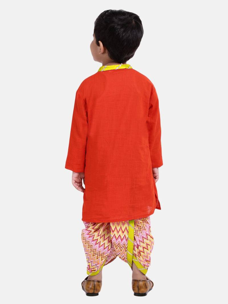 red Jaipuri Print Cambric Cotton Dhoti Kurta
