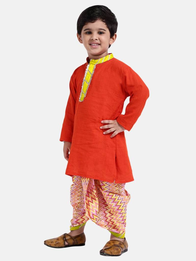 red Jaipuri Print Cambric Cotton Dhoti Kurta