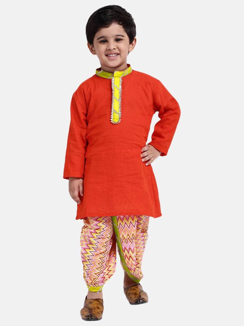 red Jaipuri Print Cambric Cotton Dhoti Kurta