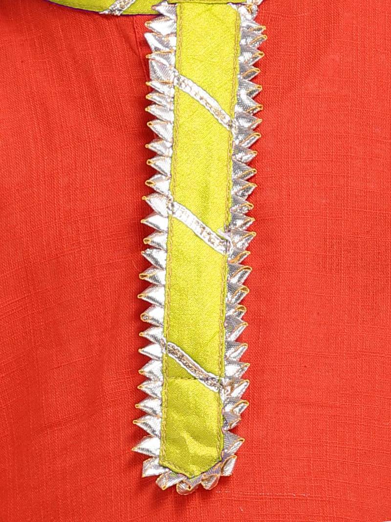 red Jaipuri Print Cambric Cotton Dhoti Kurta