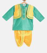 Green Attached Jacket Kurta Dhoti For Baby Boy