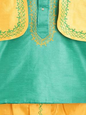 Green Attached Jacket Kurta Dhoti For Baby Boy 4