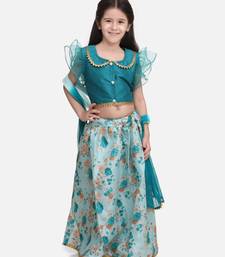 Green  Ruffle Sleeve Collar Choli With Floral Lehenga