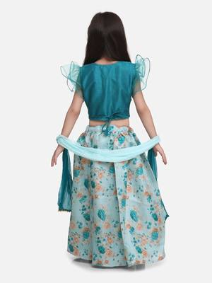 Green  Ruffle Sleeve Collar Choli With Floral Lehenga 3