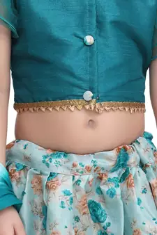 Green  Ruffle Sleeve Collar Choli With Floral Lehenga