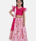 Pink Ruffle Sleeve Collar Choli With Floral Lehenga