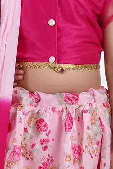 Pink Ruffle Sleeve Collar Choli With Floral Lehenga