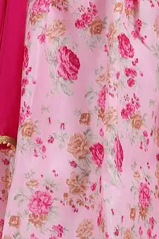 Pink Ruffle Sleeve Collar Choli With Floral Lehenga