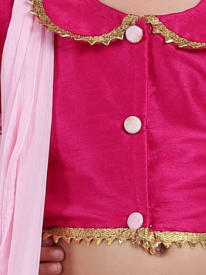 Pink Ruffle Sleeve Collar Choli With Floral Lehenga