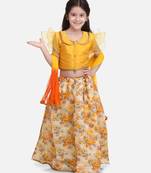 Yellow Ruffle Sleeve Collar Choli With Floral Lehenga