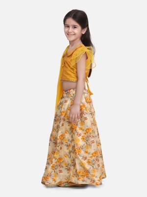 Yellow Ruffle Sleeve Collar Choli With Floral Lehenga 2