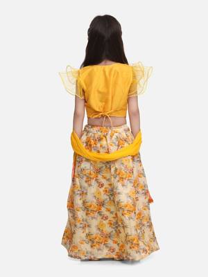 Yellow Ruffle Sleeve Collar Choli With Floral Lehenga 3