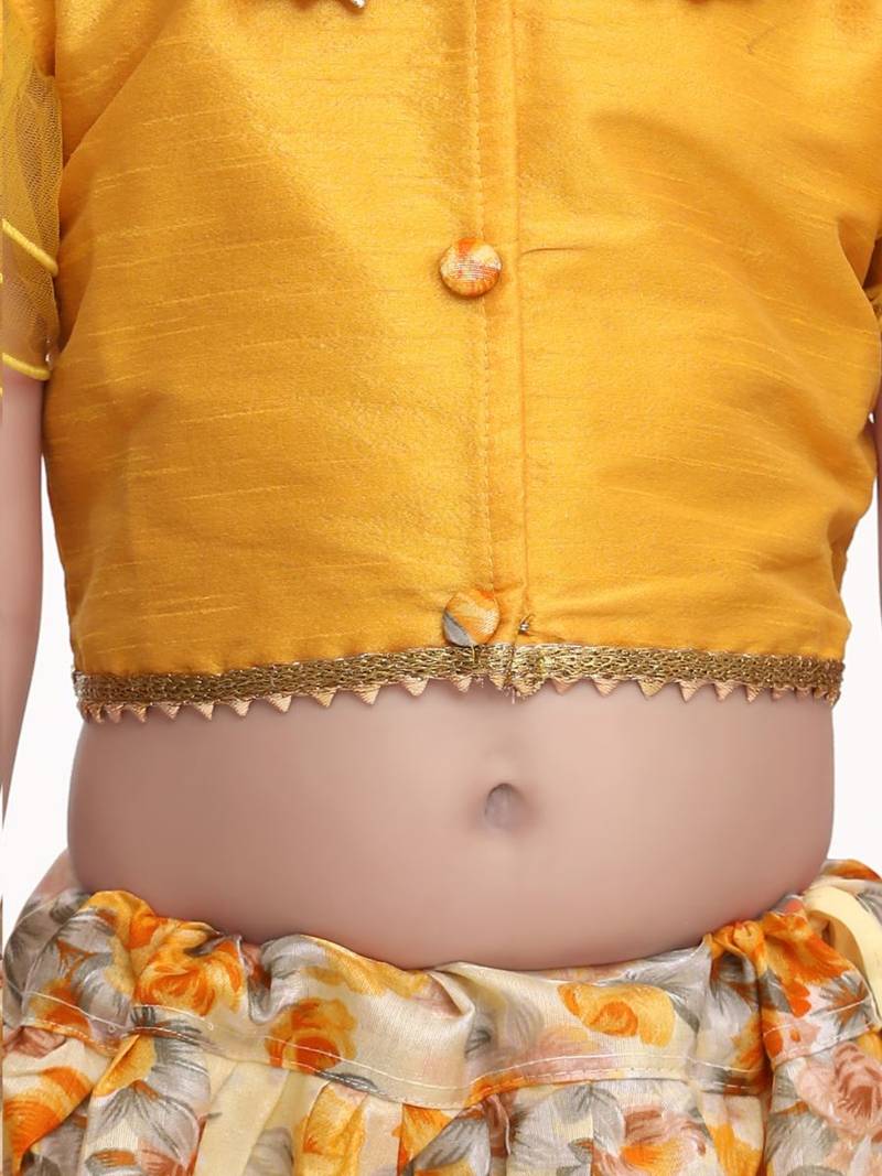 Yellow Ruffle Sleeve Collar Choli With Floral Lehenga