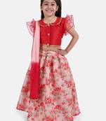 Red Ruffle Sleeve Collar Choli With Floral Lehenga