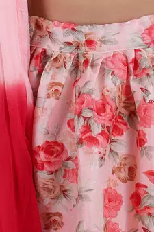 Red Ruffle Sleeve Collar Choli With Floral Lehenga