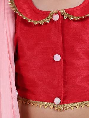 Red Ruffle Sleeve Collar Choli With Floral Lehenga 7