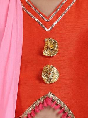 Orange  Foil Print Lehenga With Dupion Choli 4