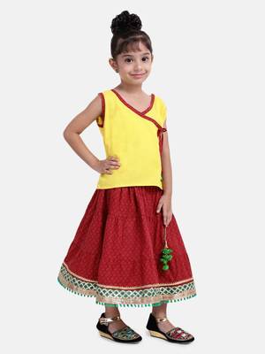 Yellow Sanganeri Print Cambric cotton Skirt Top 1