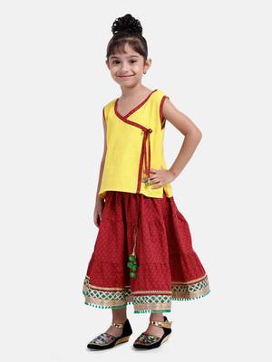 Yellow Sanganeri Print Cambric cotton Skirt Top 2