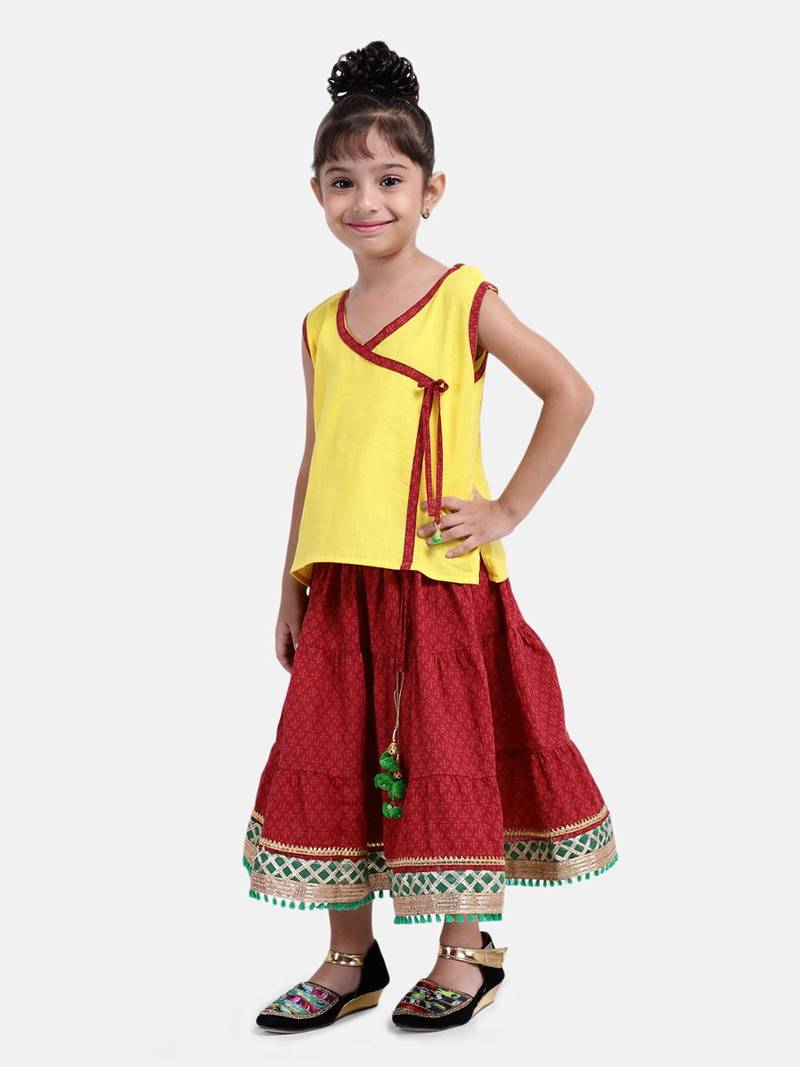 Yellow Sanganeri Print Cambric cotton Skirt Top