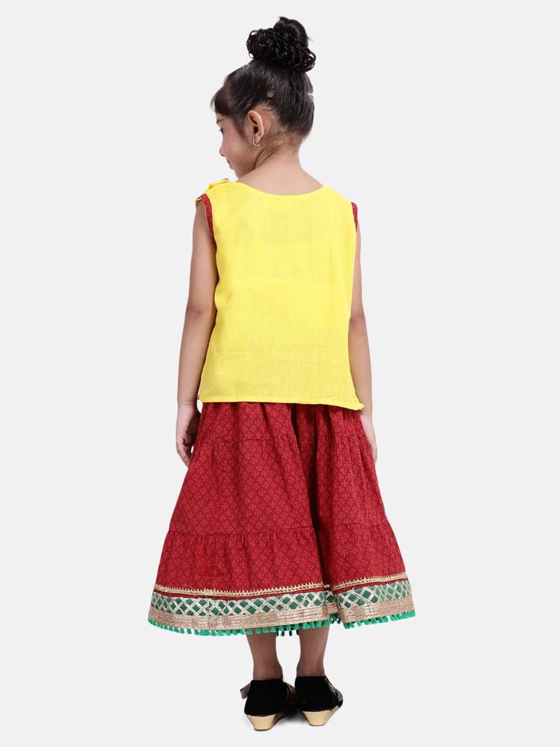 Yellow Sanganeri Print Cambric cotton Skirt Top