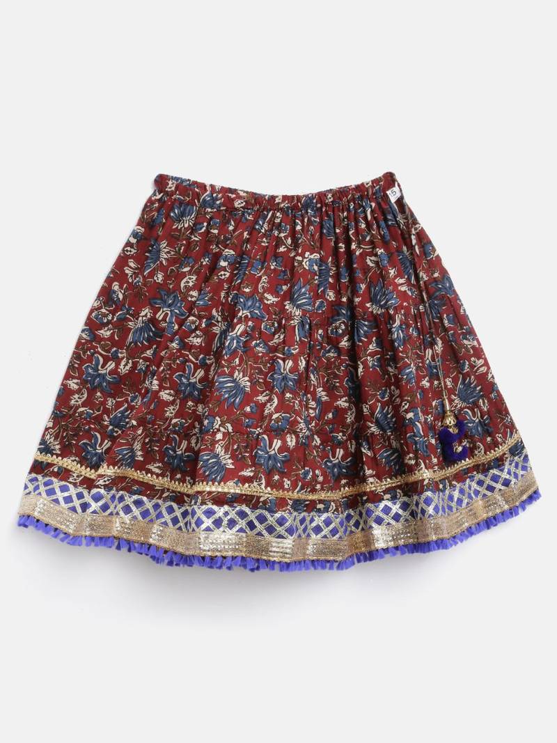 Maroon Sanganeri Print Cambric cotton Skirt Top