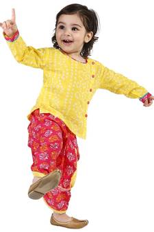 Yellow Front Open Full Sleeve Infant Dhoti Kurta