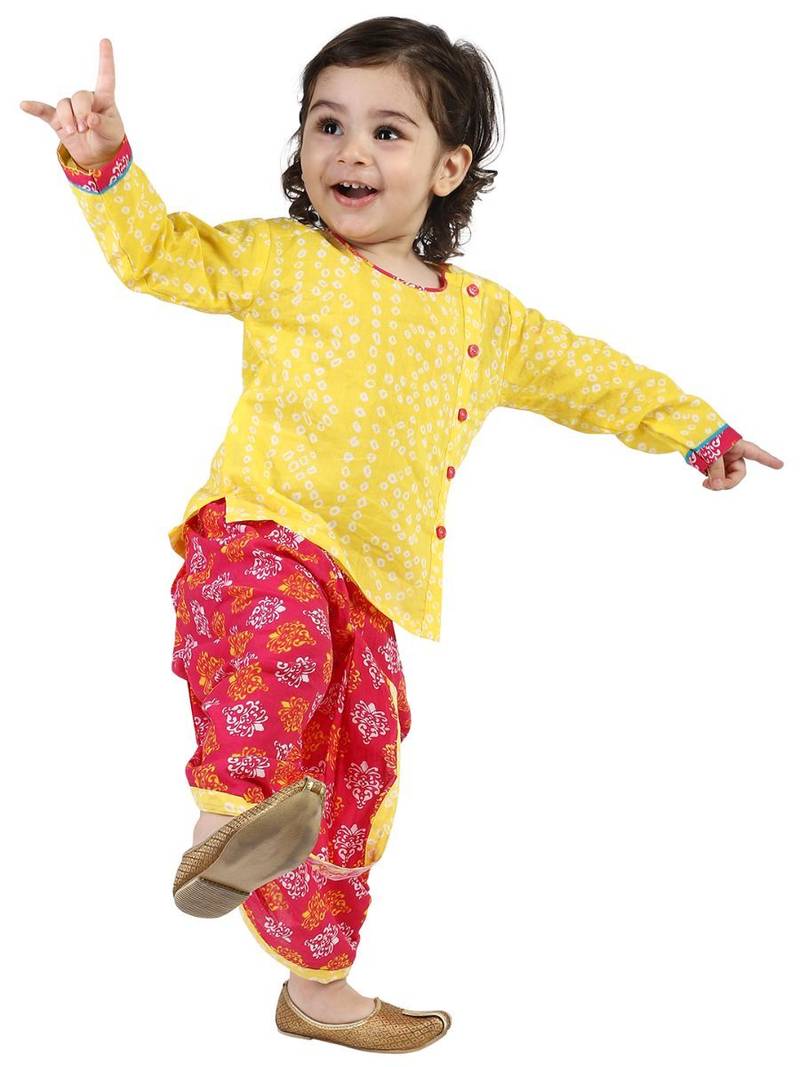 Yellow Front Open Full Sleeve Infant Dhoti Kurta