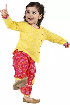 Yellow Front Open Full Sleeve Infant Dhoti Kurta