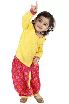 Yellow Front Open Full Sleeve Infant Dhoti Kurta