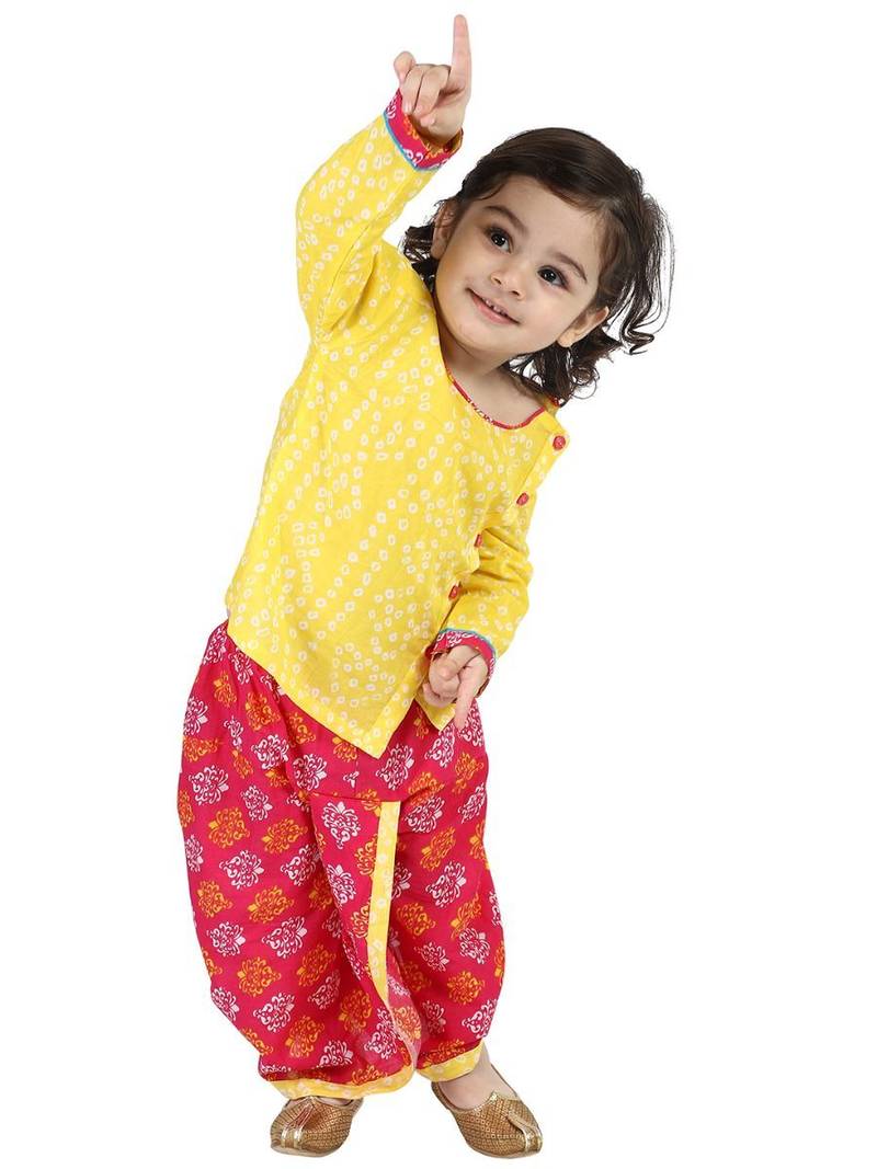 Yellow Front Open Full Sleeve Infant Dhoti Kurta
