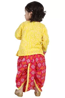 Yellow Front Open Full Sleeve Infant Dhoti Kurta