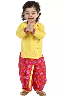 Yellow Front Open Full Sleeve Infant Dhoti Kurta