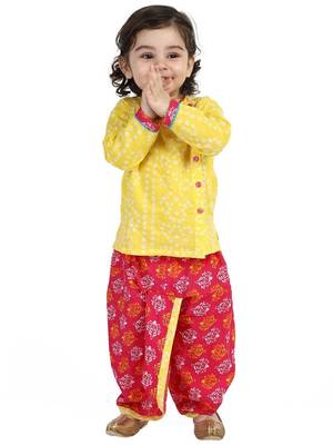 Yellow Front Open Full Sleeve Infant Dhoti Kurta 5